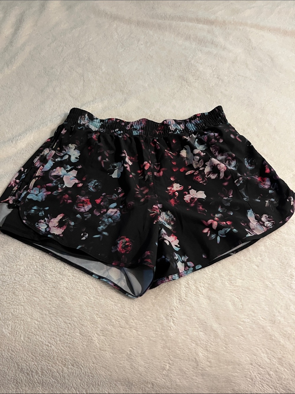Avia Black Floral Athletic Shorts with Pink & Blue Accents 💐EUC💐